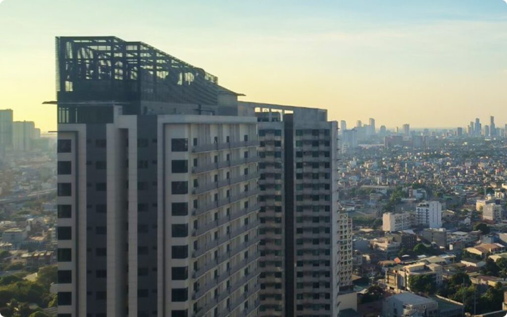 City skyline from high-rise building, showing skyscrapers and urban landscape, image