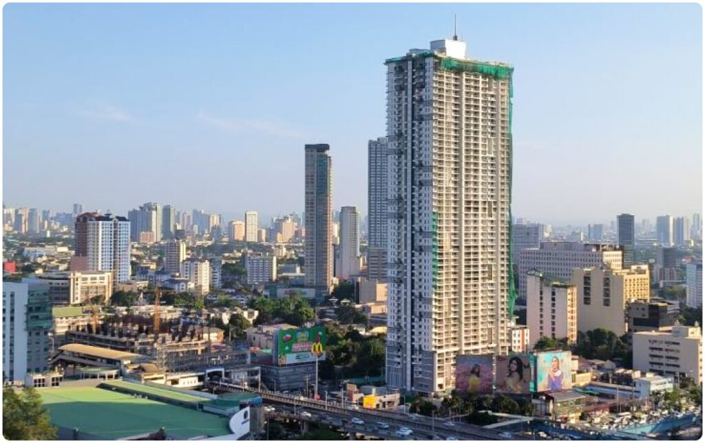 Tall city skyscrapers reaching high into the sky, image